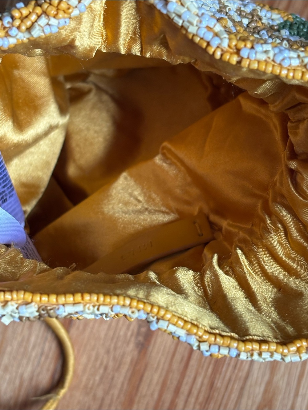 Mango Beaded Floral Drawstring Mini Bag in Mustard and Green - Picture 4 of 4